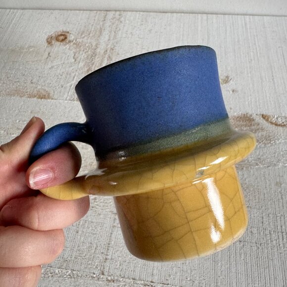 Set of Two Studio Pottery Mugs with Colourful Dip and Faux Worn Finish - Picture 11 of 11